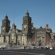 The predominantly Baroque facade of the Cathedral on the Zócalo in Mexico City.