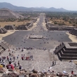 Looking down the Street of the Dead at the landscape of Teotihuacán.